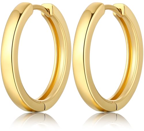 Creolen Gold Herren Damen Ohrringe Creolen Gold Edelstahl für Frauen Männer Vergoldet Ohrringe Creole Goldene Creole 18mm