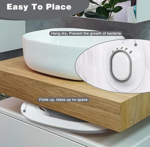 Image of PRANIJ Sitz Bath Basin for Toilet with Flusher - Foldable Sitz Tub for Postpartum Care, Hemorrhoids, Piles, Anal Fissures, Post-Surgery Recovery & Elderly Hygiene - Portable, Ergonomic & Easy to Clean (Seafoam Green)