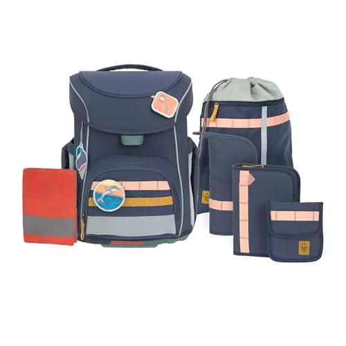 LÄSSIG 7-teiliges Schulranzen Set Kinder/School Set Slim Unique Navy