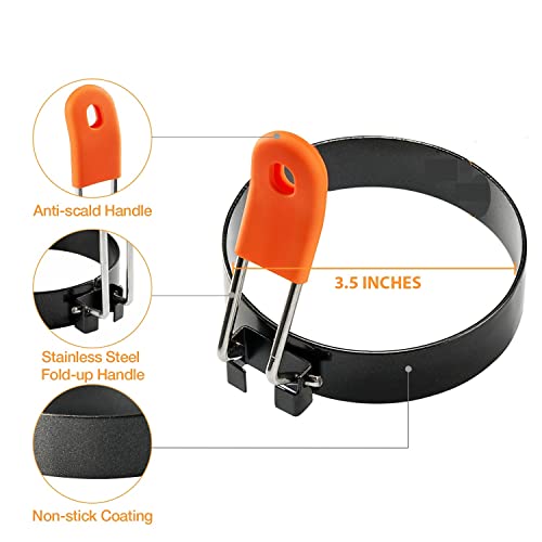 Highly Rated Egg Rings 3.5 Inches 4 Pcs Frying Egg Molds Round Egg Circles, Anti-Scald Nonstick Leakproof Egg Mould With Oil Brush Circular Egg Shaper #TOP1