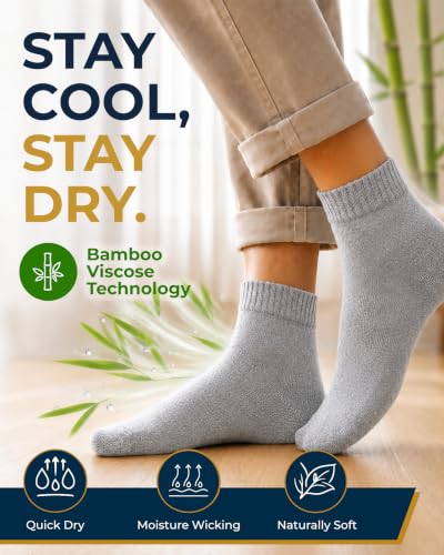 Image of Pembrook Bamboo Viscose Diabetic Socks for Women & Men - 6 Pairs Ankle Socks for Swollen Feet | Neuropathy Socks