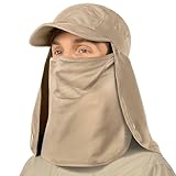 SUN CUBE Fishing Sun Hat with Neck Flap for Men Women UPF 50+ UV Protection Head Cover, Outdoor Bush Bucket Cap with Face Covering for Hiking Running Mowing Farming, Tan