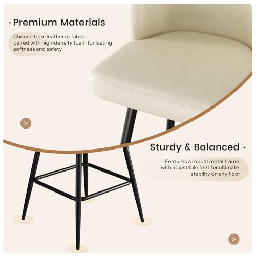Image of Swivel Bar Stools Set of 4, 26 inch Counter Height Bar Stools with High Back and Metal Legs, Faux Leather Bar Chairs, Modern Barstools for Kitchen Island, Beige