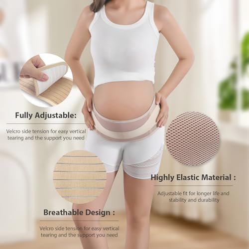 POXXU Maternity Belly Band, Pregnancy Support Belt with Adjustable Compression Wrap, Soft & Breathable Belly Bands for Pregnant Women and Pain Relief for Back, Pelvis (Beige) - Thumbnail 4
