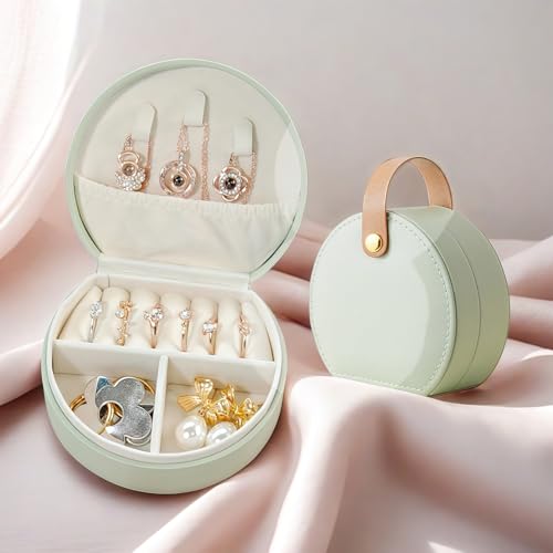 Caixa de armazenamento de joias semicircular para mulheres, estojo de joias portátil feminino para brinco, colar, anel SN01