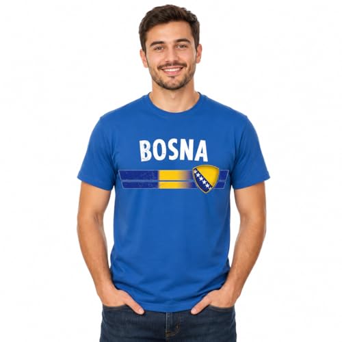 Bosnien Tshirt Herren Damen Bosna T Shirt Bosnia Fan Shirt Blau Gelb Fußball Länder Shirt Bosnien-Herzegowina Trikot Look Balkan Supporter Oberteil für Public Viewing Party Freizeit S bis 5XL