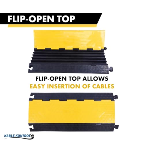 Image of Kable Kontrol Atlas Cable Protector Wire Ramp - 5 Channel Bulk Wholesale Pallet - 20 Pcs - 35 inch Long Black & Yellow - 24000 Lbs Load Capacity - Rubber Speed Bump Wire Protector Cord Cover - CP9975