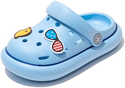 Happy e-life Baby Sandals, Kid's Slides Sandals Boys Girls Clogs Cute Cartoon Garden Shoes Lightweight Beach Slippers for Kids(Light Blue,11)