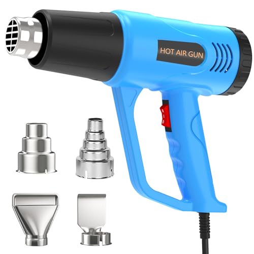 Heat Gun With 4 Nozzles For Shrink Tubing,1600W Hot Air Gun, Stepless Adjustment 122°F To 1202°F Dual Airflow, Compact Design, Wrap, Crafts,Resin