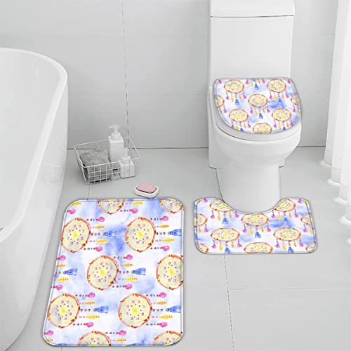 Badezimmerteppich-Set 3Teilig Traumfänger rutschfest Waschbar Badematte Badezimmer Weich Mikrofasern WC-Deckelbezug…