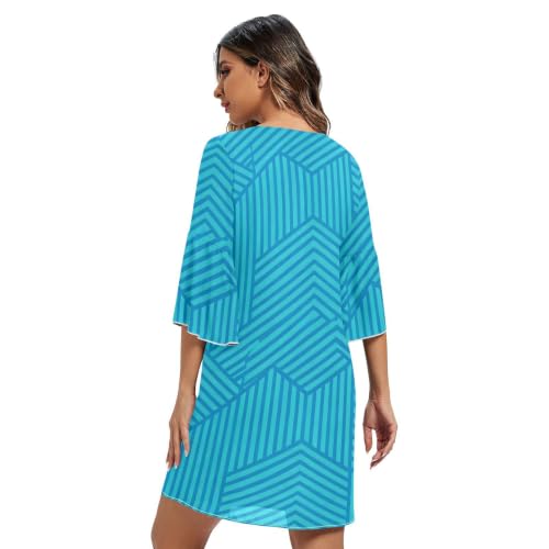 Robe d'été légère fluide imprimée bleu avec décolleté chic - 2
