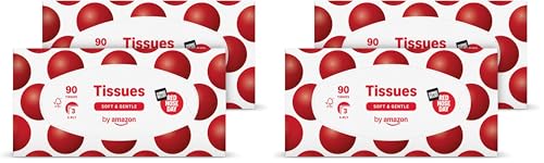 Image of by Amazon Red Nose Day Facial Tissues, 3-ply 90 Sheets, Twin Pack (4 Pack), Lotioned tissues – on Behalf of Comic Relief