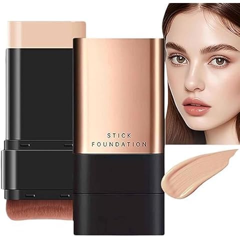 2 in 1 Natural Shade Luxury Anti-Wrinkle Foundation Stick – Long-Lasting Double Head Makeup Stick with Built-In Brush – Smooth, Natural Finish Foundation (Pack of 1)