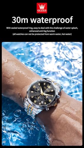 Image of OLEVS Watches for Men Luxury Diamond Casual Large Dial Watches Stainless Steel Waterproof Business Dress Analog Luminous Date Mens Watches