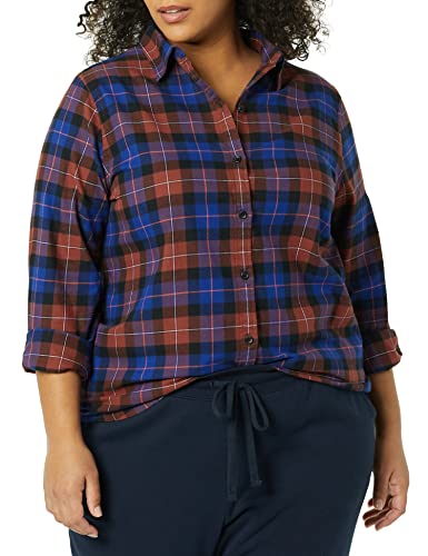 Image of Amazon Essentials Women's Regular-Fit Long-Sleeve Lightweight Plaid Flannel Shirt with Brushed Finish, Shirttail Hem