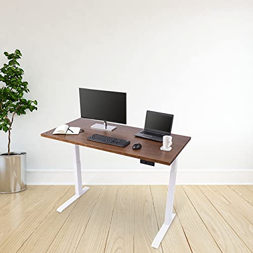Image of Stand Up Desk Store Solid Wood Top Electric Adjustable Height Standing Desk with Programmable Memory (White Frame /Walnut Top, 60 inch Wide)