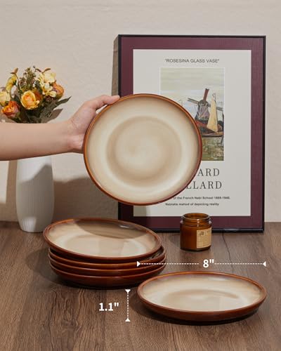 Image of Ceramic Dinner Plates Set of 6, 8inch Salad, Dessert Plates Dishes | Reactive Glaze Stoneware Dish Set, Dinner Plate for Dessert, Salad, Appetizer, Microwave & Dishwasher Safe, Scratch Resistant