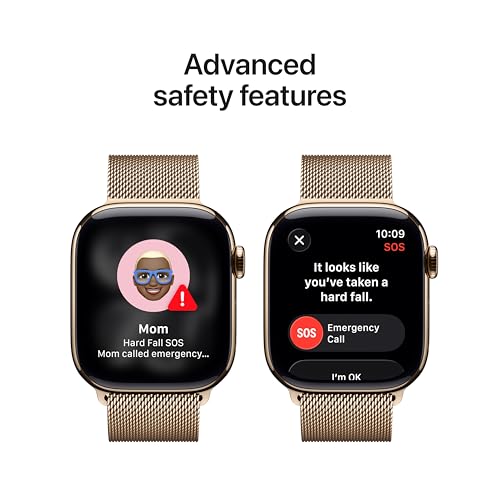 Image of Apple Watch Series 11 [GPS + Cellular 42mm] Smartwatch with Gold Titanium Case with Gold Milanese Loop. Sleep Score, Fitness Tracker, Health Monitoring, Always-On Display, Water Resistant