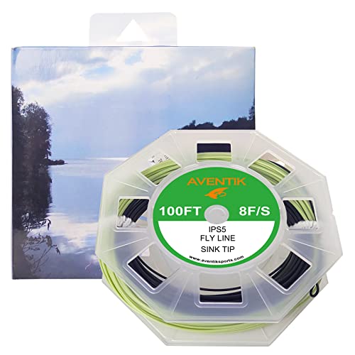 Aventik Sinking Tip Fly Line Fast Sinking Line with Welded Loop 100 FT IPS 5-6(Black/mossgreen,7F/S)