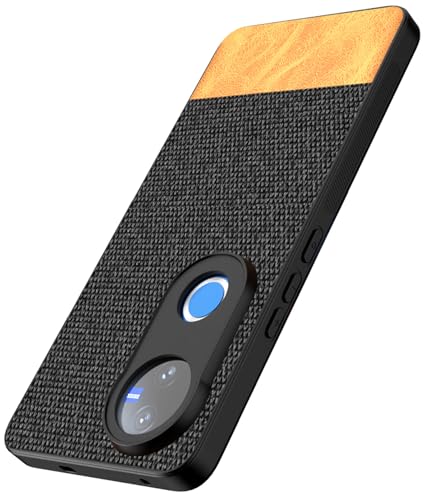 Image of Kapa Soft Fabric & Leather Hybrid Protective Back Cover for Vivo T4R / V50 / V50E 5G | Shockproof Slim Hard Anti Slip Back Case (Black,Brown)