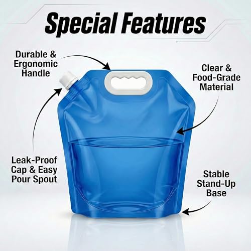 Image of Kraptick Portable Collapsible Water Storage Tank 10L Water Container with Handle and Leak-Proof Screw Cap, Reusable Foldable Drinking Water Carrier Bag for Camping & Emergency Use (Blue)
