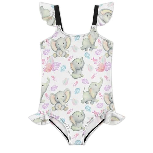 Image of Girls One Piece Swimsuit Cute Alpacas Hearts Stars Ruffles Swimwear Bathing Suits 3-12 Years