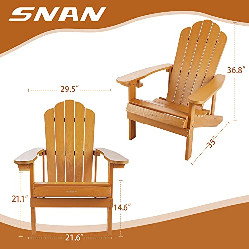 Snan Adirondack Chair Weather Resistant With Cup Holder, All-Weather Patio Chair For Garden&Outdoor Fire Tables, Fade-Resistant Outdoor Seating, Wood-Like Processing Sturdy Outdoor Chair(Teak) #TOP1