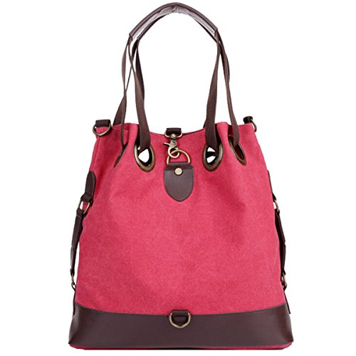 Win8Fong - Bolso de asas de Lona para mujer Azul rojo