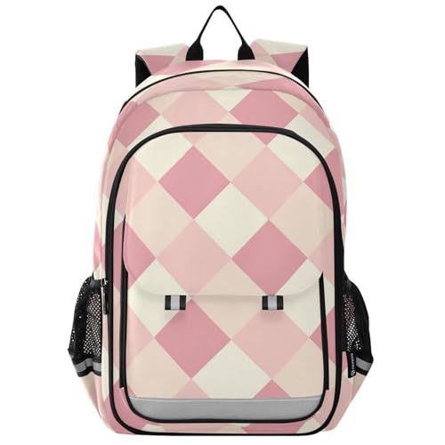 Mochila deportiva para niños de 8 a 12 años: bolsa de libros ajustable para niños y niñas de 5º grado en varios colores, cuadrados rubor y blanco