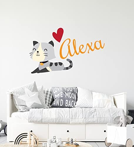 Miniatura 4 de Calcomanía de pared con nombre personalizado de gato lindo  Adhesivo decorativo de pared de gato  Calcomanía para decoración del hogar, sala de