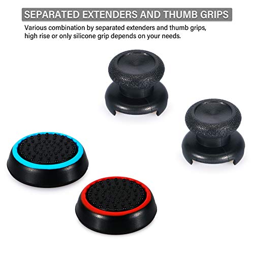 Image of FPS Thumbstick Extender & 3D Texture Rubber Silicone Grip Cover 2 Sets for Xbox Series X /S & Xbox One Controller(Black Red+Blue)