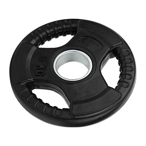 Disco de Levantamiento de Pesas, Negro Tres Agujeros 2.5KG / 5KG / 10KG / 15KG / 20KG Pieza de Barra de Goma + Hierro Fundido, Ejercicio de Sentadillas, Ejercicio con(5kg)
