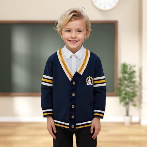 Boys Cardigan Sweater Button Up V Neck Knit Outerwear Long Sleeve Coat Embroidered Casual Jacket4