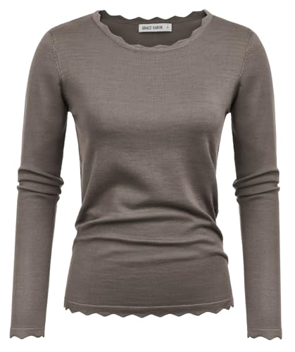 Image of GRACE KARIN Fall Sweaters for Women 2026 Long Sleeve Crewneck Business Casual Tops High Stretchy Knit Fitted Pullover Sweater