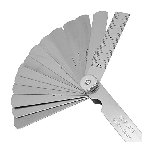 Kadimendium Feeler Gauge Gap Inspection Stainless Steel Gage Set Thread Checker Measuring Tool Welding Spark Plug Inspection Tool (75mm*14PCS0.05-1.00mm)