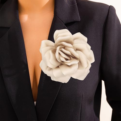 Image of Flower Brooch Pins for Women 5.5in Lapel Pins Large Rose Floral Brooches Dainty Satin Fabric Brooches Rose Flower Hair Clips Wedding Party Dance Clothes Accessories Jewelry