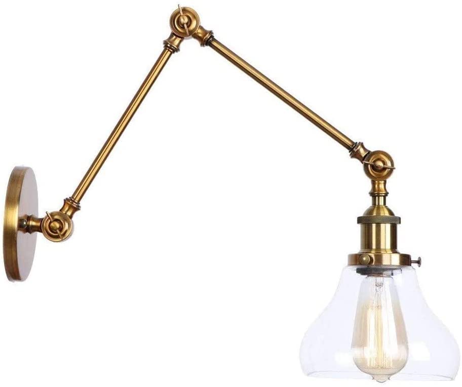 WQHPLMD Aplique de pared dorado con brazo ajustable y cristal para iluminación de interiores 7