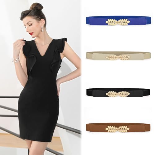 uxcell® Women Leaf Shaped Interlocking Buckle 2.5cm Wide Stretch Cinch Belt4