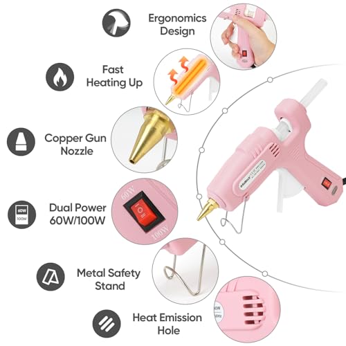 ROMECH Full Size Hot Glue Gun with 60/100W Dual Power and 21 Hot Glue Sticks (7/16"), Fast Preheating Heavy Duty Industrial Gluegun with Storage Case for Crafting, DIY and Repairs (Pink) - Image 2