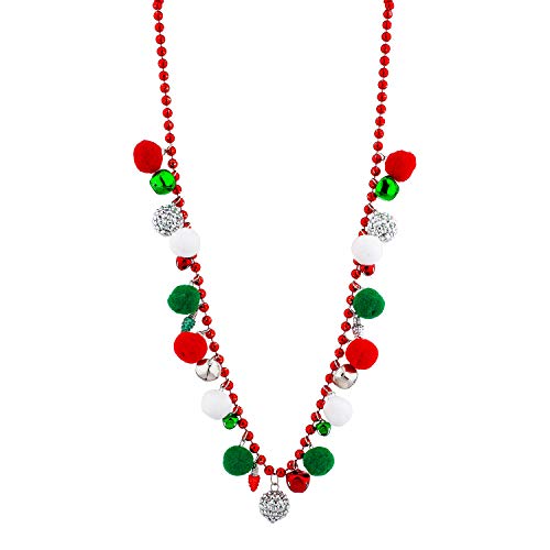 LUX ACCESSORIES Red Green White Christmas Balls Statement Red Bead Chain Fashion Necklace