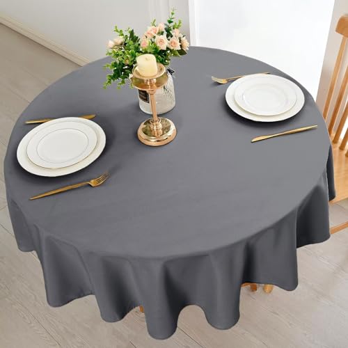 DWCN Round Tablecloth 180 Diameter Grey Table cloth Wipe Clean Wipeable Tablecloths Round Table Cloth Polyester - Image 2