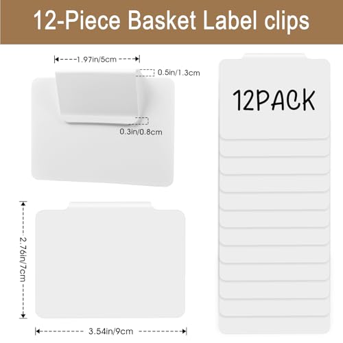 12pcs White Basket Labels Clip On for Storage Bins, Removable PVC Labels for Baskets with Holders, 3.5x2.7 Inches - Thumbnail 3