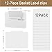 12pcs White Basket Labels Clip On for Storage Bins, Removable PVC Labels for Baskets with Holders, 3.5x2.7 Inches