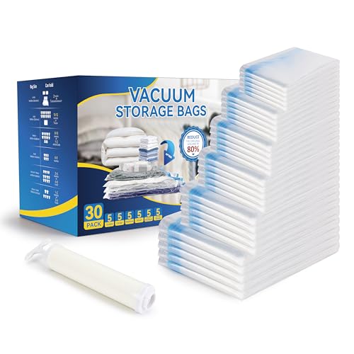 30 Pack Vacuum Storage Bags, Compression Storage Bags, Space Saver Bags for Comforters, Blankets...