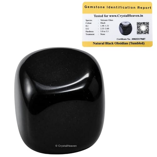 Image of Certified Black Obsidian Crystal Healing Tumbled Stone, Natural Polished Crystals for DIY Crafts, Manifestation, Meditation, Pooja Feng Shui and Reiki Healing (30 Grams)