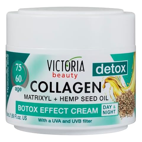 Skin Care Detox Day and NightFace Cream Anti-Aging Moisturiser with Collagen, Hyaluronic Acid, Matrixyl® 3000, Hemp Seed Oil, and a UVA/UVB Filter for Ages 60-75, 50 ml Cover