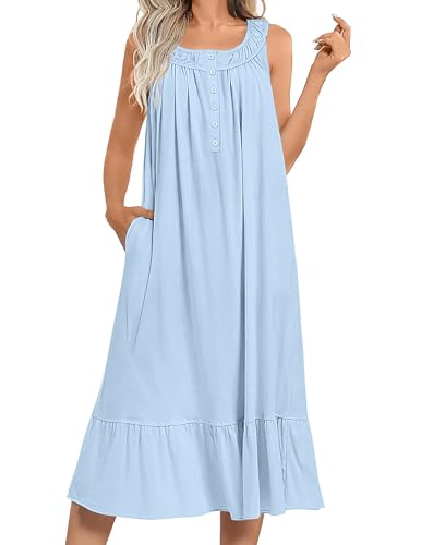 Image of Ekouaer Women's Nightgowns Long Sleeveless Night gown with Pockets Soft Ladies Nightdress
