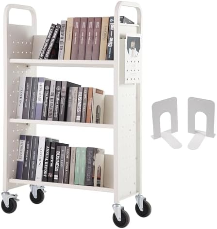 VEVOR Boekwagen, 200 lbs bibliotheekwagen, 80 x 30 x 14 x 45 inch rollende boekwagen, enkelzijdige V-vormige schuine planken met 10 cm vergrendelbare wielen voor thuisplanken, kantoor en school