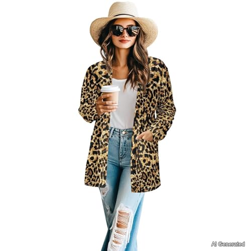 Image of Women's Lightweight Cardigans with Pockets Trendy Long Sleeve Open Front Cardigan Casual Tops Jackets Fall Oufits S-2XL