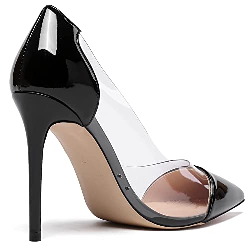 SAMMITOP Women's Pointed Toe PVC Clear Stilettos Pump Summer Wedding High Heels Party Dress Shoes4